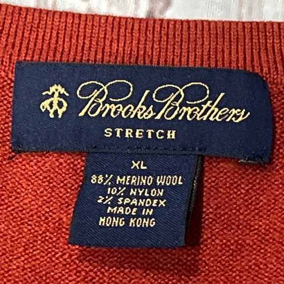 Brooks Brothers Stretch Vneck Orange Wool / Spandex Mens Business Sweater - Picture 3 of 3